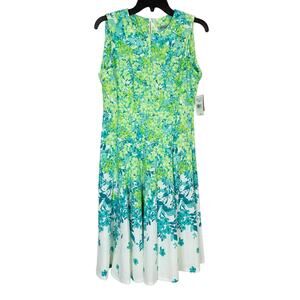 Danny and Nicole Garden Floral Teal Ivory A-Line Spring Dress Womens NWT